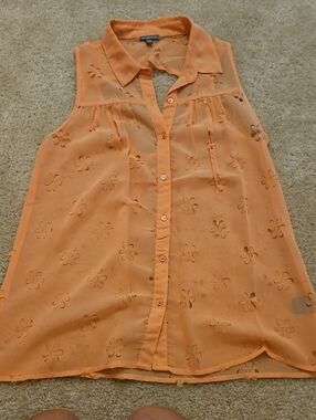 Charlotte Russe Sheer Sleeveless Button-Up Top in Coral Orange